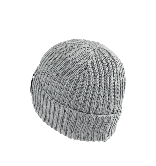 Image 2 of 2 - GREY - C.P. COMPANY Extrafine Merino Wool Beanie featuring a ribbed knit, a woven logo label and C.P. Companys iconic Goggle lenses. 100% wool.