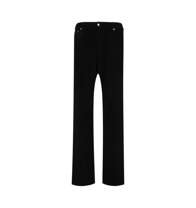 Image 1 of 3 - BLACK - Second/Layer Men's Big Papi Pants are crafted from cotton corduroy and feature a relaxed straight-leg silhouette with a longer classic rise. Designed with a zip fly, Second/Layer-branded waistband button shank closure, and a leather back patch, this everyday style combines vintage-inspired proportions with refined finishing details. Main Material: 100% Cotton Corduroy. Fit: Relaxed Straight Leg.