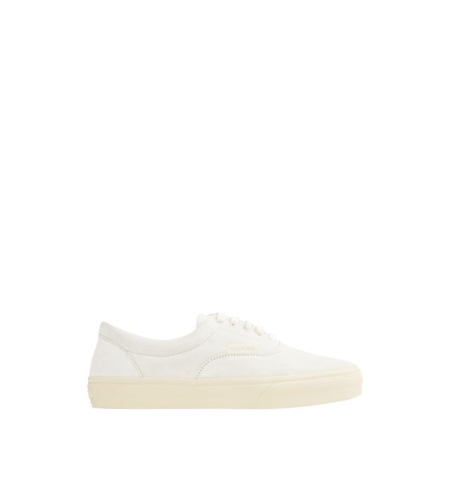 Image 1 of 5 - WHITE - TOM FORD Jude Suede Sneakers featuring round toe, lace up, suede side panels and padded collar.
