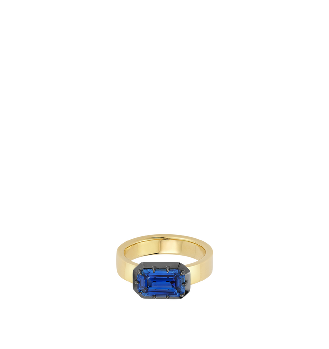 Image 1 of 2 - GOLD - JEMMA WYNNE Blair Blue Sapphire Ring featuring One of a Kind, 18k Yellow Gold with Black Rhodium, Blue Sapphire - 2.6cts and Band Width - 4.5mm. Hirshleifers offers a range of initial pieces from this collection in-store. For personal consultation and detailed information about jewelry, please contact our dedicated stylist team at personalshopping@hirshleifers.com. This item may be restricted for online purchase to international clients. For assistance purchasing this item please conta