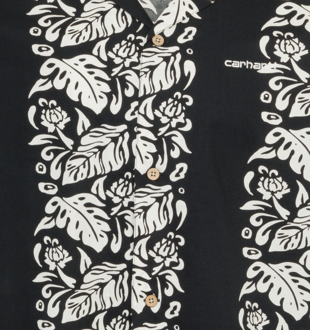 Image 3 of 3 - BLACK - CARHARTT WIP Floral Stripe Shirt featuring loose fit, garment-washed, allover print and embroidered script logo. 86% cotton, 14% linen. 
