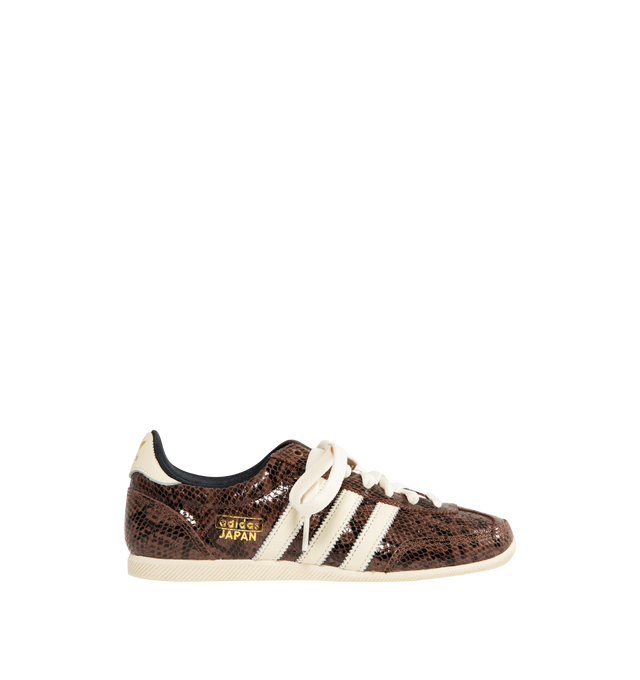 Image 1 of 5 - BROWN - Japan Sneaker featuring soft smooth leather upper accented with snakeskin-look details, regular fit, lace closure, leather upper, synthetic lining and rubber outsole.