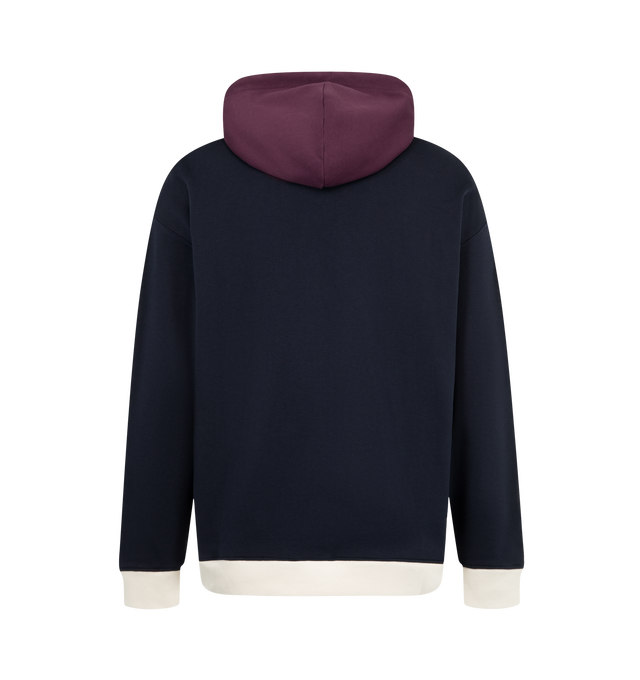 Image 2 of 2 - BLUE - Loewe Men's Hoodie in Cotton is crafted from medium-weight loopback cotton fleece and features a regular-fit silhouette with a contrasting hooded collar, hem, and ribbed cuffs. Designed with a leather braided drawstring detail and two-tone Anagram embroidery at the chest, showcasing the house's signature craftsmanship and elevated casual aesthetic. Main Material: 100% Cotton. Made in Portugal.