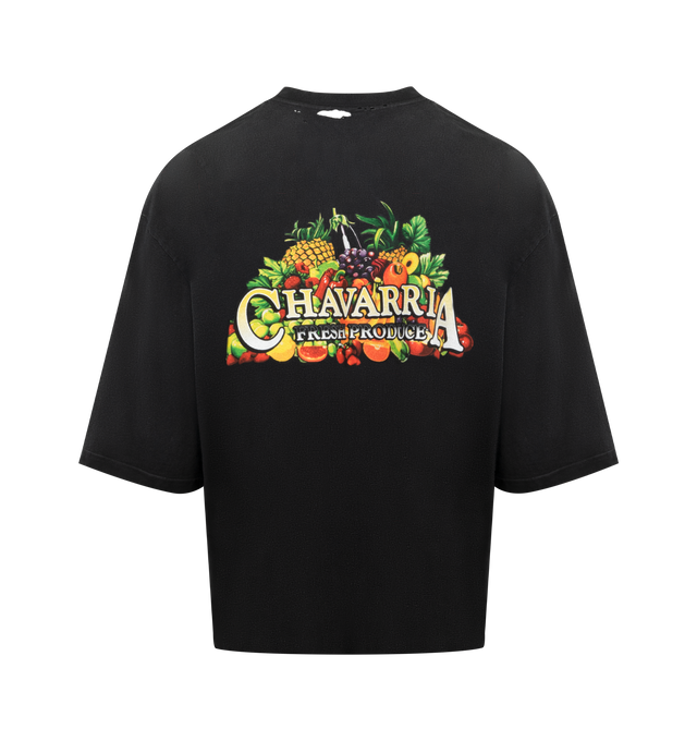 Image 2 of 2 - BLACK - WILLY CHAVARRIA Fresh Produce Buffalo Tee featuring a relaxed fit with a vintage wash, screen print on front and back, crew neck and elongated short sleeves. 100% cotton. Made in the USA.