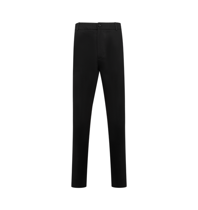 Image 1 of 3 - BLACK - MONCLER Wool Flannel Tailored Pants featuring wool flannel, waistband with drawstring fastening, button and zipper closure, pockets with snap button closure and ribbed trim. 100% virgin wool.