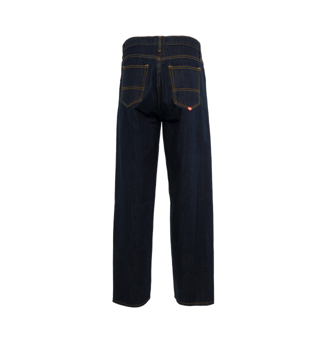 Image 2 of 4 - BLUE - Noah Stovepipe Relaxed Fit Jeans crafted from 100% cotton, Japanese selvedge denim. Classic 5-pocket style with zip fly, metal shank closure, and copper rivets. Woven label on back pocket. Wide fit.  Made in USA.  