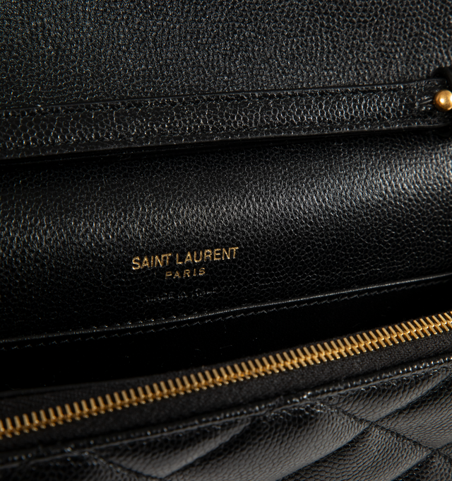 Image 3 of 3 - BLACK - SAINT LAURENT Paris Chain Wallet featuring diamond-quilted topstitching, logo on front, stowable leather-and-chain strap, flap closure and bronze-tone hardware. 7.9" x 5.1" x 2.0". Lambskin. Made in Italy.