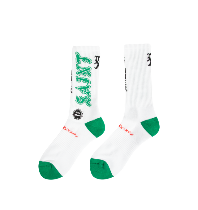 Image 2 of 2 - GREEN - SAINT MICHAEL Saint Socks featuring crew length, ribbed design and jacquard graphics.