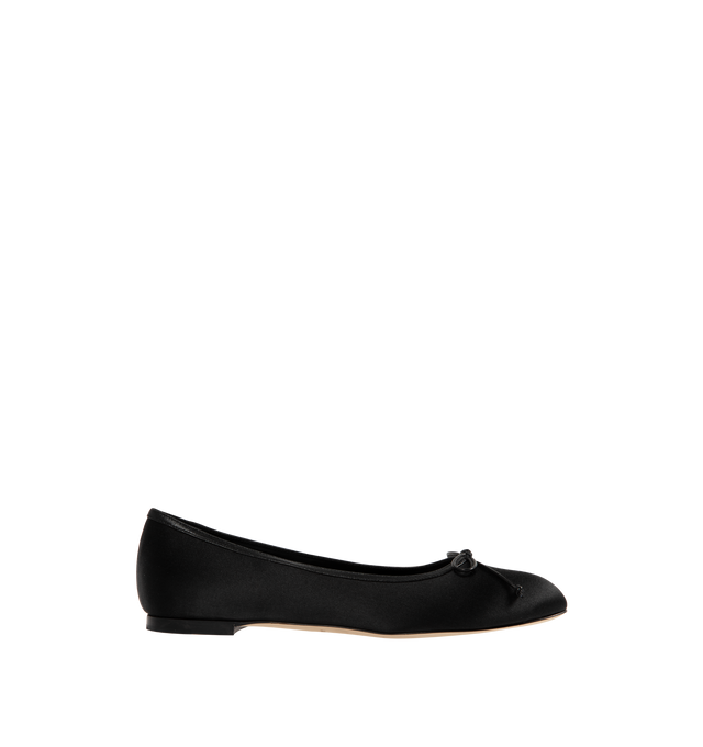 Image 1 of 4 - BLACK - Manolo Blahnik black suede round toe ballerina flats featuring decorative bow detail, slip-on design and flat stacked 10mm heel. Upper: 100% kid suede. Sole: 100% calf leather. Lining: 100% kid leather. Made in Italy.