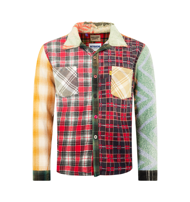 Image 1 of 2 - MULTI - GALLERY DEPT. Marley Retouche Shirt featuring distressed patchwork, checked cotton-blend, button front closure, collaged effect, slightly loose shape and frayed edges. 90% cotton, 10% polyester.
