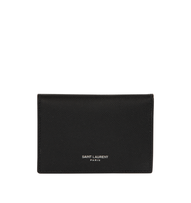 Image 1 of 3 - BLACK - SAINT LAURENT Falp Cardholder featuring business card case with embossed saint laurent signature made with metal-free tanned leather, 2 internal card compartments, 2 internal card slots and 1 receipt compartment. 4.3 x 2.9 x 0.4 inches. 100% calfskin leather. Made in Italy.