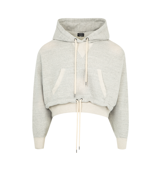 Image 1 of 2 - GREY - R13 Cinched-Hem Hoodie featuring contrast panels, drawstring fastening, pouch pocket, long sleeves and ribbed trims. 100% cotton.