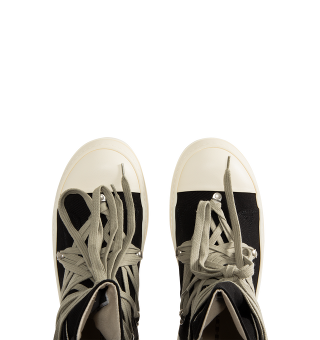 Image 5 of 5 - BLACK - DRKSHDW Megalace Sneaks Sneakers featuring GOTS-certified organic cotton, faux-leather cap toe, crisscrossing lace-up closure, extended tongue, metal eyelets and zip closure at inner side, twill lining and treaded rubber sole. Upper: textile, synthetic. Sole: rubber. Made in Italy.