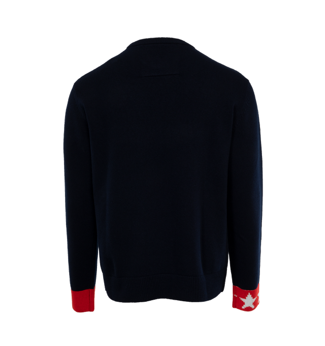 Image 2 of 3 - NAVY - GIVENCHY Logo-intarsia Wool Sweater featuring crew neck, logo-intarsia at front, long sleeves with contrasting cuffs and straight hem. 100% wool. Made in Italy. 