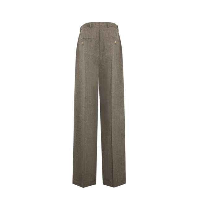 Image 2 of 3 - NEUTRAL - Rick Owens Womens Wide Tailored Pants are crafted from lightweight cashmere. Feature a full-length wide-leg silhouette, tailored wrap waistband, concealed fly, belt loops, side seam pockets, rear buttoned jet pockets, and pressed front and back creases. Main Material: 100% Cashmere. Made in Italy.
