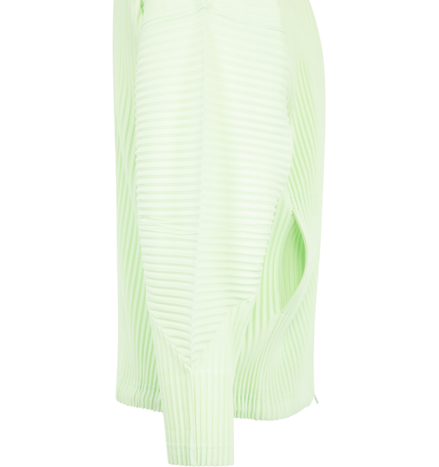 Image 3 of 3 - GREEN - Issey Miyake Mens Zip-Up Hoodie is crafted from lightweight polyester. Features a hood, double-zip front closure, side pockets, collar loop, and quick-drying fabric with a light-reactive finish that creates a dimensional appearance. Main Material: 100% Polyester. Made in Japan.