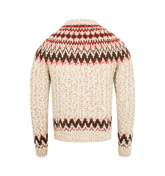 Image 2 of 3 - WHITE - MONCLER GRENOBLE Geometric Jacquard Wool Sweater featuring a wool blend, jacquard knit, 1.5 gauge and crew neck. 68% virgin wool, 25% polyamide/nylon, 6% silk, 1% elastane/spandex. Made in Italy.