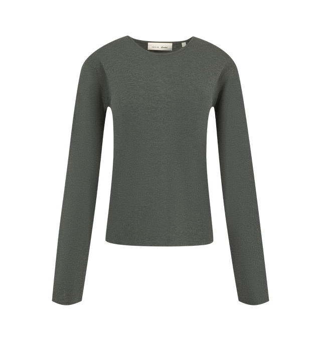 Image 1 of 2 - GREY - Fear of God Essentials Womens Slim Long Sleeve Top is crafted from a soft knit. Features a classic slim contoured fit, ribbed crew neckline, long sleeves, and an Essentials signature label at the back collar. Main Material: 88% Polyester, 12% Nylon.