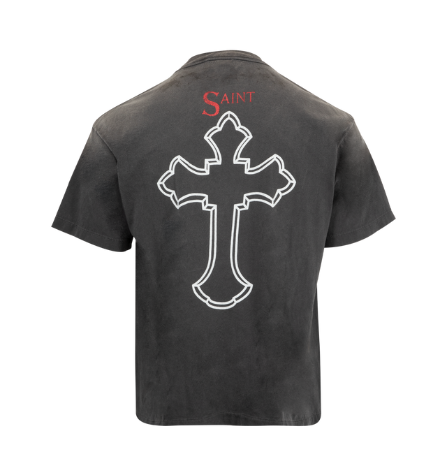 Image 2 of 2 - BLACK - SAINT MICHAEL 2 Pac Tee featuring crew neck, short sleeves, relaxed fit and graphic print on front and back. 100% cotton.