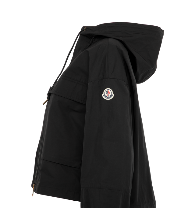 Image 3 of 3 - BLACK - MONCLER Sauvan Parka featuring technical poplin lining, adjustable hood, snap button and zip closure, patch pockets, adjustable cuffs and hem with elastic drawstring fastening. 60% polyester, 40% cotton.