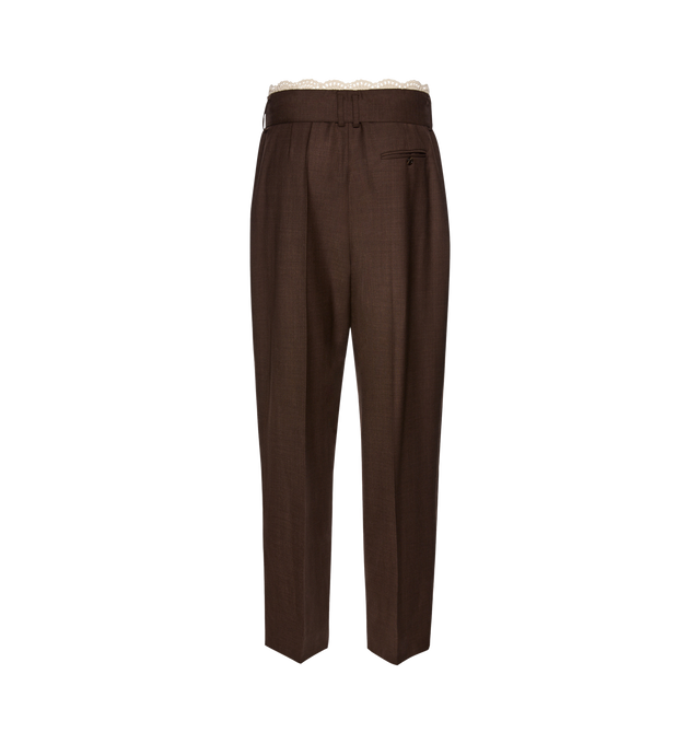 Image 2 of 2 - BROWN - MAGDA BUTRYM Lace-Detail Wool Tapered Trousers featuring a relaxed fit, a fabric belt at the waist and handmade lace crochet detailing at the waistline. 98% wool, 2% elastane. Lining: 100% silk.