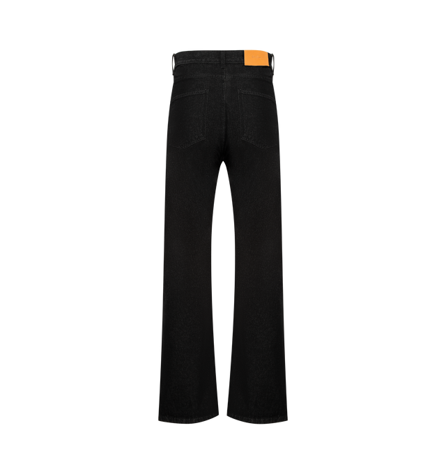 Image 2 of 3 - BLACK - SECOND LAYER Big Papi Denim Pant featuring relaxed classic fit Italian selvage denim pant with branded waistband button shank closure, leather back patch, zip fly and longer classic rise with a relaxed fit. Cotton.