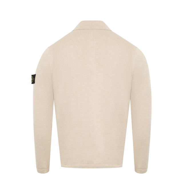 Image 2 of 3 - NEUTRAL - STONE ISLAND Polo featuring ribbed collar with two-button fastening, contrast-knit band around armholes, raised seam detail on back shoulders, raglan sleeves on back, Stone Island badge on left sleeve, ribbed cuffs and hem and loose fit. 100% cotton.