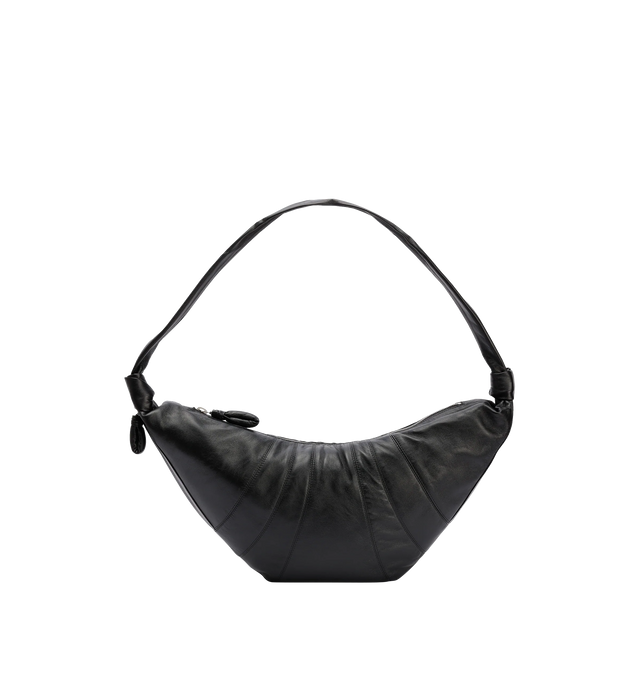 Image 1 of 2 - BLACK - LEMAIRE Large Croissant Bag featuring quilted nappa lambskin shoulder bag, knotted detailing at crossbody strap, zip pocket at side, zip closure, detachable zip pouch at interior, patch pocket at interior, cotton canvas lining and silver-tone hardware. H11" x W23" x D2.5". Lambskin. Made in Spain.