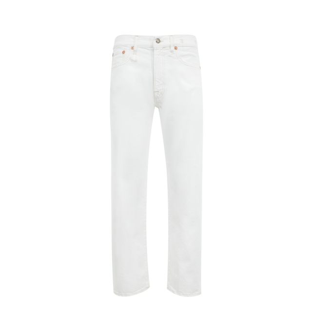 Image 1 of 3 - WHITE - R13 BF Jean featuring five-pocket style, relaxed fit, ankle length, button zip fly and belt loops. Cotton. Made in Italy.
