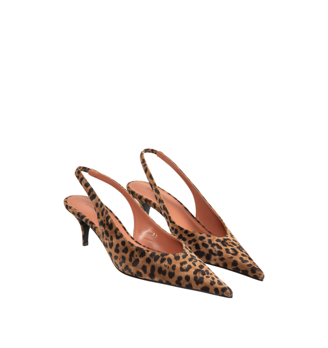 Image 2 of 4 - BROWN - AMINA MUADDI Anok Printed Suede Slingback Pumps featuring elasticated slingback strap, pointed toe and 55mm heels. Upper: calf leather (suede). Lining: leather. Sole: leather insole, leather and rubber sole. Made in Italy.