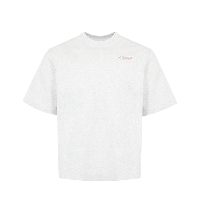 Image 1 of 2 - WHITE - CASABLANCA PVC Patch Oversized T-shirt featuring rib-knit crewneck, oversized fit, logo at front and short sleeves. 100% organic cotton. Made in Portugal.