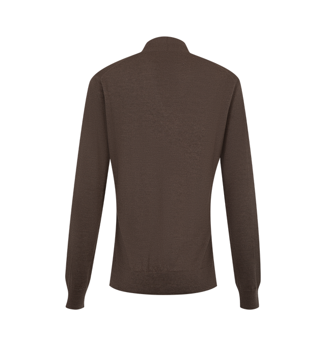 Image 2 of 2 - BROWN - The Row Women's Piro Top is a Long-sleeved v-neck top in lightweight cashmere and silk with clean neckline finish and ribbed cuffs and hem. This style has a relaxed, fluid fit. Lightweight cashmere and silk yarn that is finely spun and knit The Row Women's Piro Sweater is crafted from a luxurious blend of cashmere and silk and features a lightweight silhouette with a flattering V-neckline, long sleeves, and finely ribbed cuffs and hem. Designed with a clean neckline finish and an exce