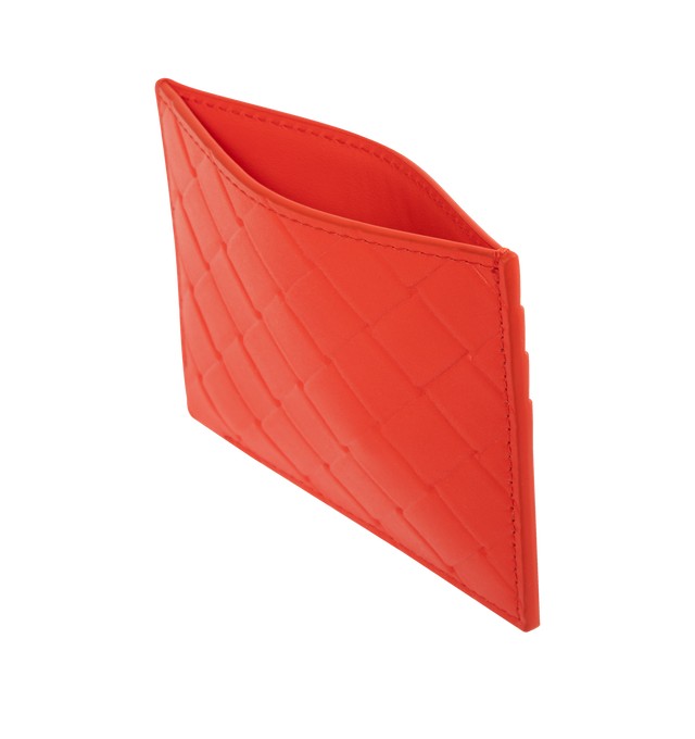Image 3 of 3 - ORANGE - BOTTEGA VENETA Intrecciato Stamp Credit Card Case featuring credit card case in calf leather with embossed Intrecciato pattern, three card slots and one central pocket. 3.1" x 4.1" x 0.2". Calfskin. Made in Italy.