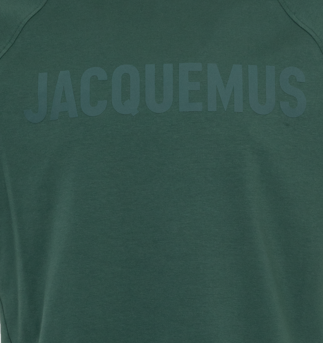 Image 2 of 2 - GREEN - JACQUEMUS LE TSHIRT TYPO is a raglan logo t-shirt with a relaxed fit, partially ribbed crew neck, elbow-length raglan sleeves and logo on the chest. 90% cotton. 10% elastane. 