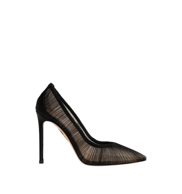 Image 1 of 4 - BLACK - AQUAZZURA Voile Pump 105MM featuring satin and tulle upper, point toe, stiletto heel, slips on, leather lining and leather sole. 105MM. Made in Italy.