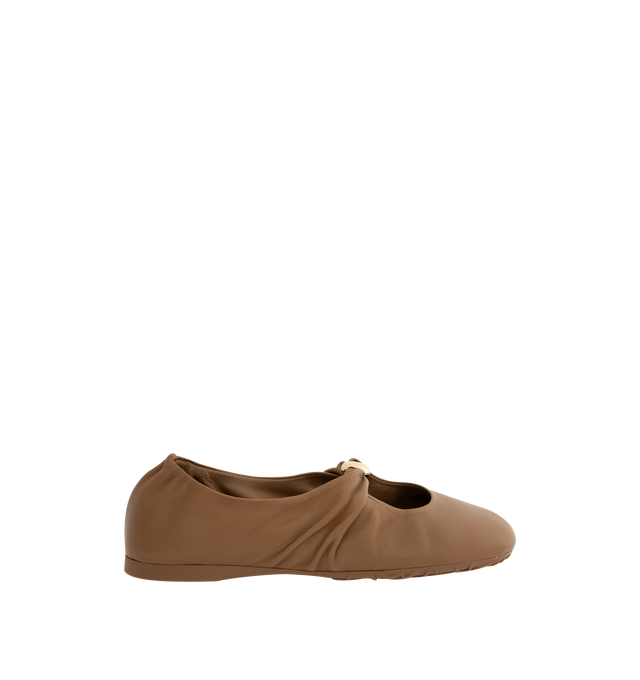 Image 1 of 4 - BROWN - LOEWE Pebble Soft Ballerina Flat in supple nappa lambskin with a flexible upper engineered for extra comfort, featuring a metallic pebble with an Anagram engraved detail and a signature petal toe shape, padded leather insole and Anagram embossed rubber outsole. Nappa lambskin. Made in Italy.