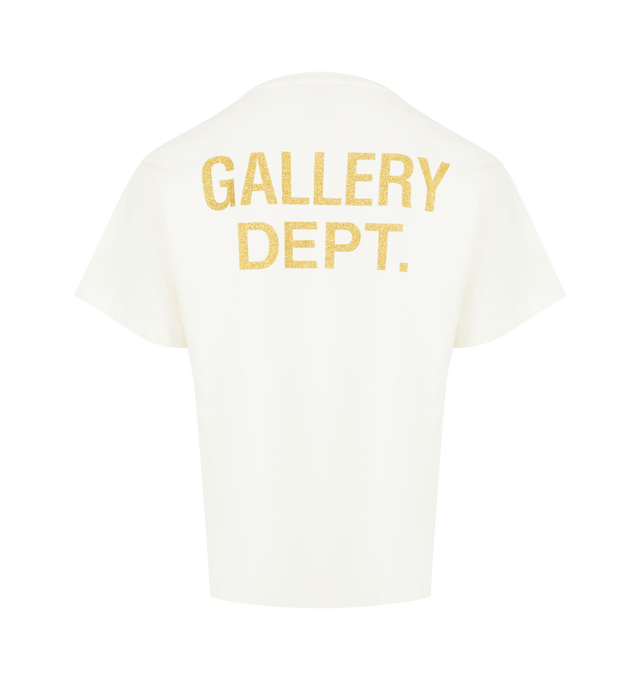 Image 2 of 2 - WHITE - GALLERY DEPT. Rally Tee featuring graphic print on the front, back GD ENGLISH logotype rendered in gold glitter, relaxed 90's fit, short sleeves and crew neck. 100% cotton. Made in USA.