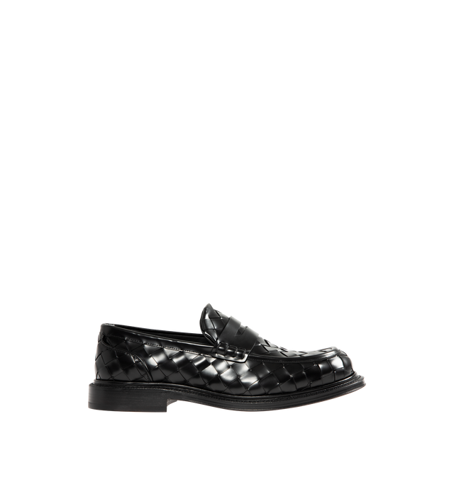 Image 1 of 4 - BLACK - BOTTEGA VENETA James Loafer featuring calfskin leather with all-over Intrecciato craftsmanship. Lining: calfskin. Leather outsole with Goodyear construction. Made in Italy.