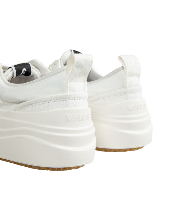 Image 3 of 6 - WHITE - NAHMIAS Ollie Sneaker featuring round rubber cap toe, lace up closure, textile logo patch at tongue, branded logo detail on outsole lip, padded tongue and collar, treaded logo outsole, rubber midsole, logo emboss on heel and logo gum bottom.