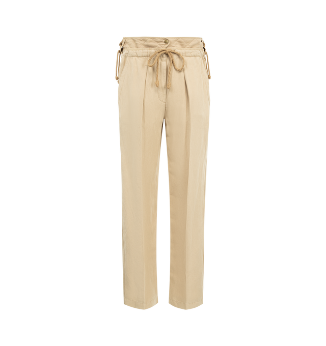 Image 1 of 3 - NEUTRAL - ISABEL MARANT Sharon Pleated Pants featuring relaxed fit, made from an airy linen and silk blend, high rise with a matelass drawstring waistband, straight legs, subtle pleats and tapered fit. 62% linen, 38% silk.