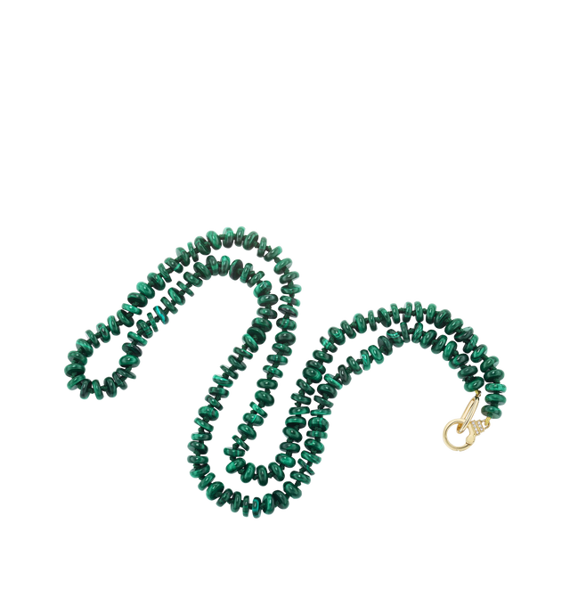 Image 2 of 2 - GREEN - SORELLINA Malachite Beaded Necklace featuring 6mm rondelle beads on a small diamond clasp with 0.06 cttw G-H/SI diamonds. 22 inches.