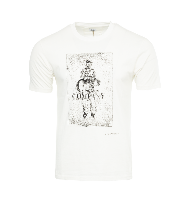 Image 1 of 3 - WHITE - C.P. COMPANY 24/1 Artisanal Card T-Shirt featuring short-sleeves, graphic print and logo on front, crew neck and straight hem. 100% cotton.  
