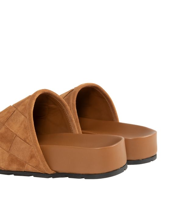 Image 3 of 4 - BROWN - BOTTEGA VENETA Reggie Intrecciato Suede Mules featuring padded Intrecciato suede with an ergonomic leather insole, round toe, slips on, suede upper, leather lining and rubber sole. Made in Italy. 