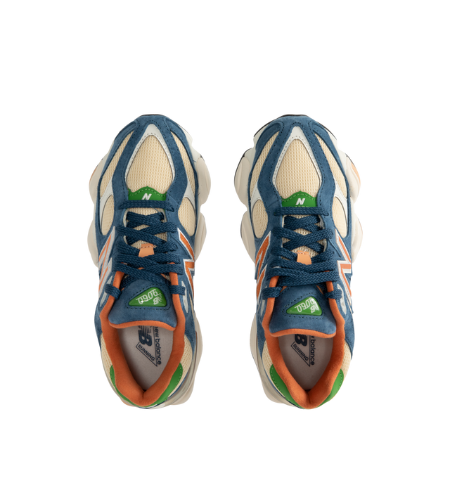 Image 5 of 5 - BLUE - NEW BALANCE 9060 Sneaker featuring mesh upper with suede overlays, dual-density midsole with ABZORB and SBS cushioning, tongue logo inspired by original 991 lace jewel, translucent CR device at heel and diamond outsole pattern.