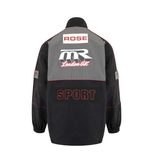 Image 2 of 3 - BLACK - MARTINE ROSE Hockey Pullover featuring a funnel neck, adjustable zip fastening, red sports piping, embroidered branding at chest and seasonal logo at back, elasticated cuffs, draw corded hem, loose fit and stand-up collar. 100% polyamide.