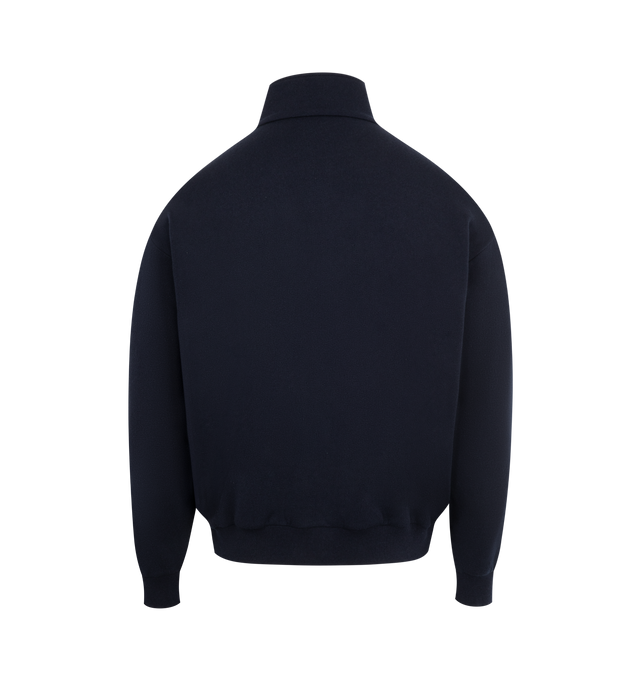 Image 2 of 3 - NAVY - THE ROW Dazen Jacket featuring long-sleeved jacket in cashmere-cotton French terry with welt pockets, zippered front placket, and ribbed cuffs and hem. 69% cashmere, 31% cotton. Made in Italy.