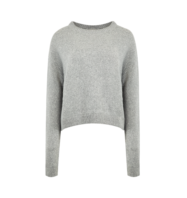 Image 1 of 2 - GREY - KHAITE Milo Sweater featuing a drop-shoulder, jersey-stitch, pullover style and 1x1 ribbing at crewneck, cuffs, and hem. 100% cashmere.