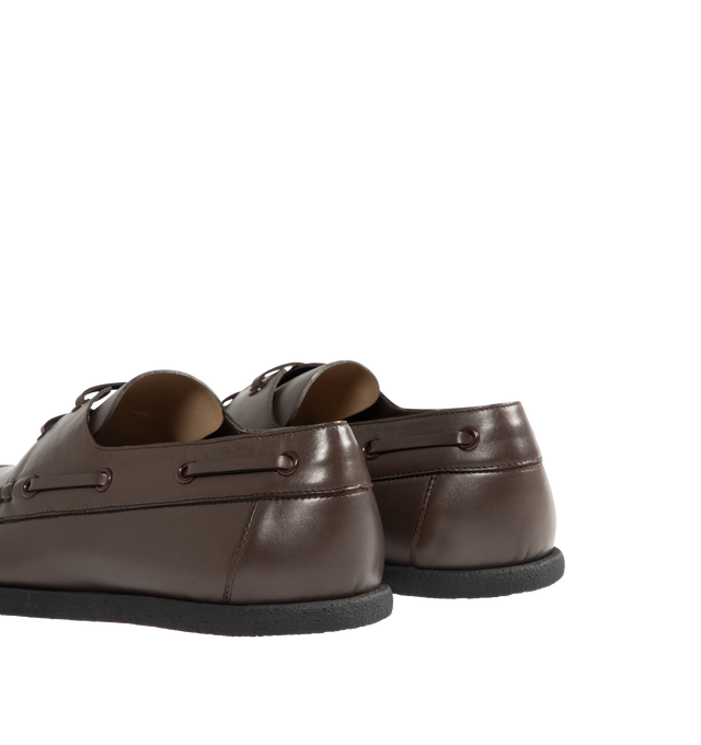 Image 3 of 4 - BROWN - THE ROW Novus Leather Loafers featuring lace-up, leather upper and rubber sole.