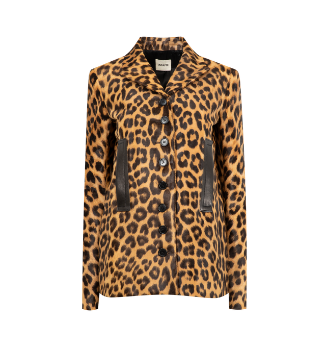 Image 1 of 3 - BROWN - KHAITE Saraphina Jacket featuring a close-fitting, high-necked jacket in leopard-spotted haircalf, peak lapels, horn buttons and precisely placed welt pockets. 100% baby calf. This item may be restricted for online purchase to international clients. For assistance purchasing this item please contact our dedicated stylist team at personalshopping@hirshleifers.com.