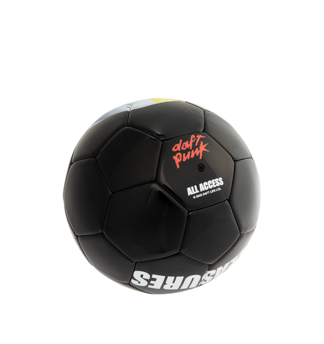 Image 3 of 3 - BLACK - PLEASURES X DAFT PUNK Helmets Soccer Ball featuring a graphic of half of each Daft Punk member's helmet on one side and a Pleasures logo on the other. Size 5.